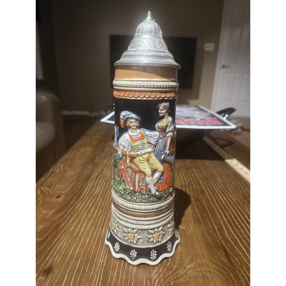 Vintage GERZ W Germany Musical‎ Beer Stein MAPSA Pewter Lid 11" Alpine Scene